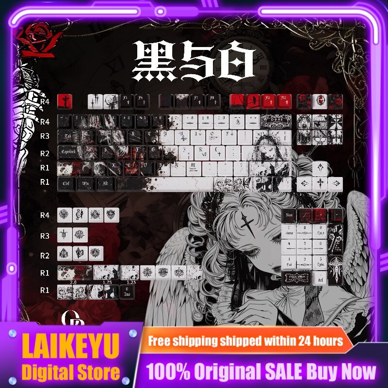 Black White Theme Keycap PBT F - Keyboard Gaming Black ulasan dan harga