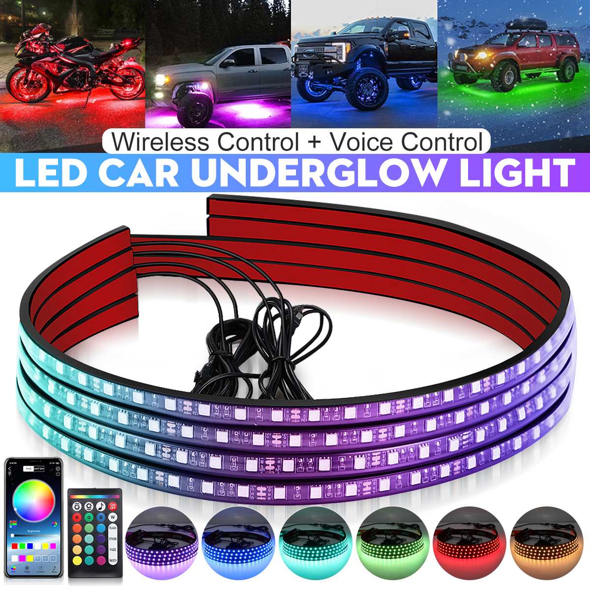 Wireless LED Car Flexible Unde - Rgb Underglow Strip ulasan dan harga