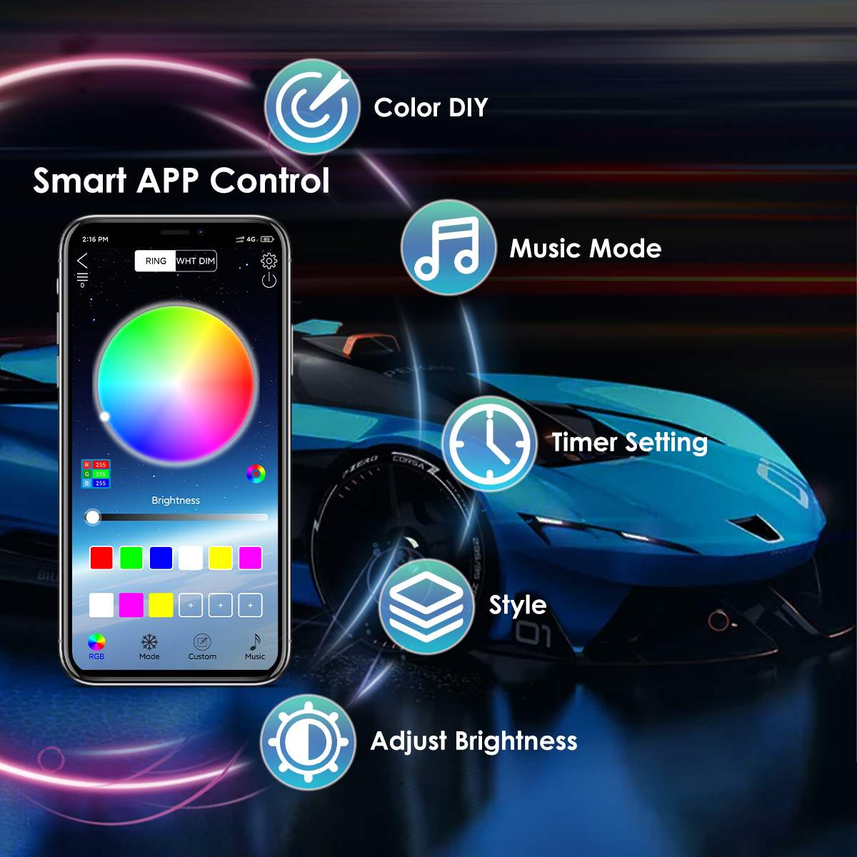 Wireless LED Car Flexible Unde - Rgb Underglow Strip ulasan dan harga